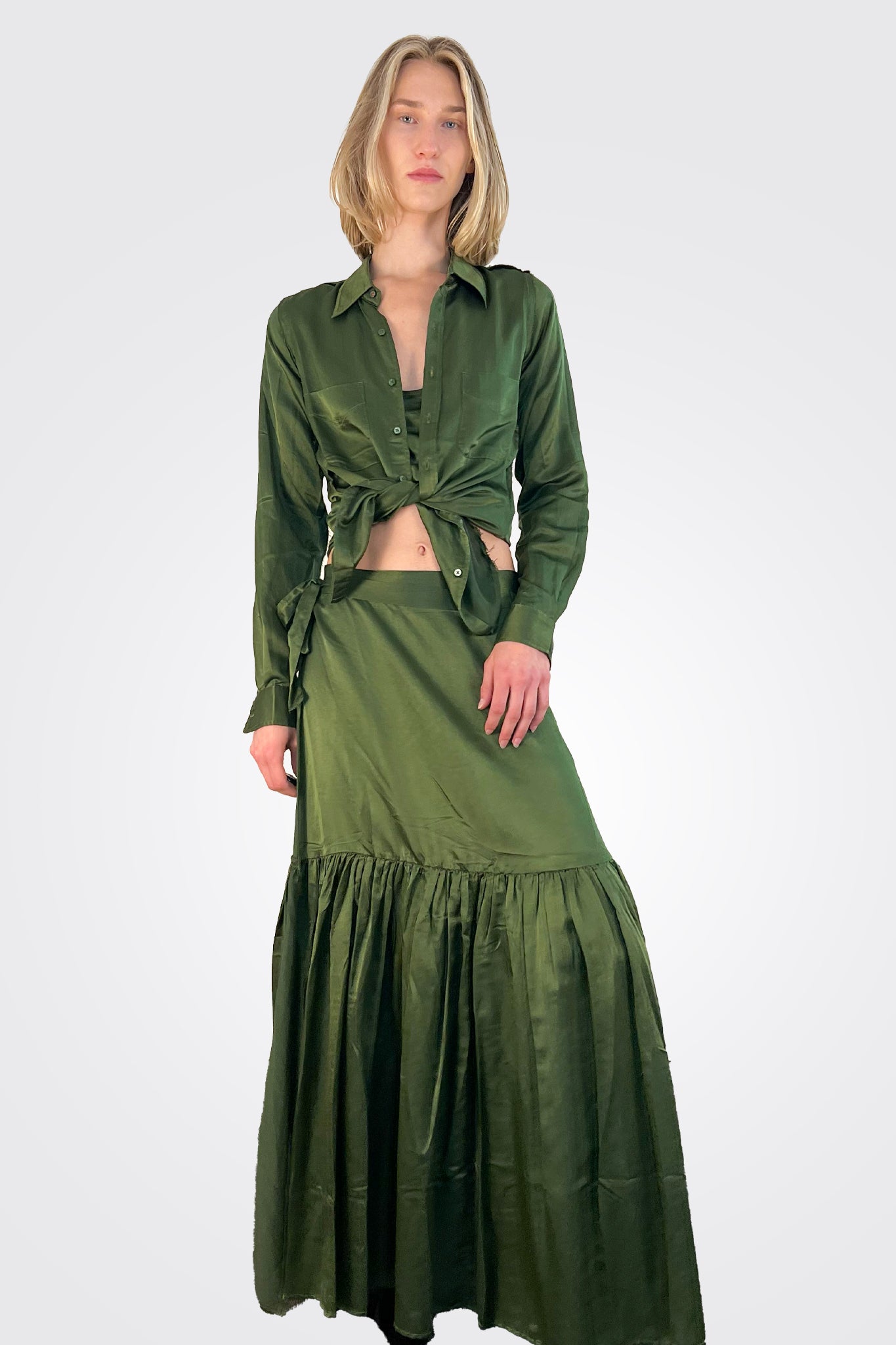 Button Down Blouse - Utility Green by Brazeau Tricot — alternate view