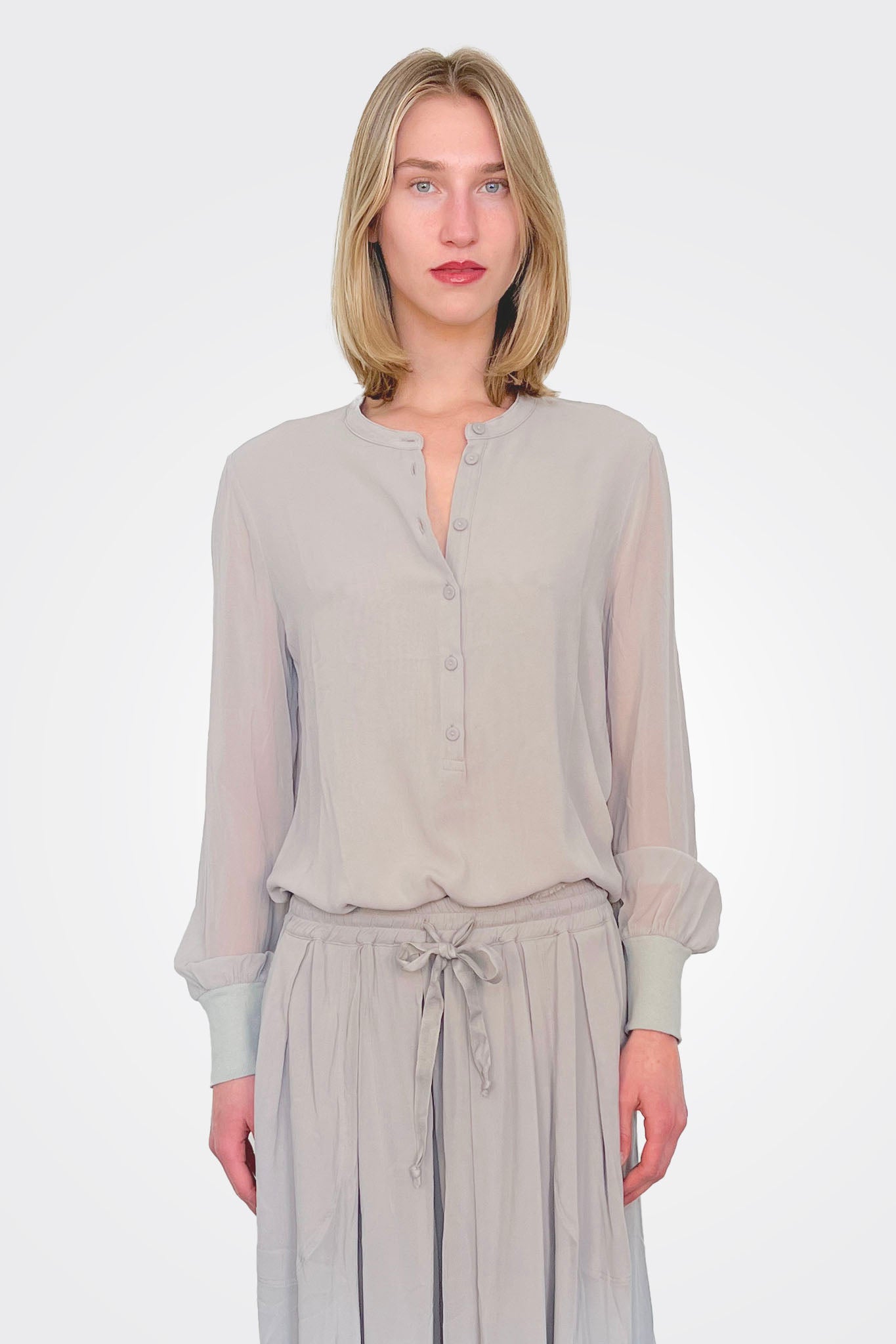 Grandad Silk Blouse - Grey by Kristensen — alternate view