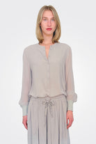 Grandad Silk Blouse - Grey by Kristensen — alternate view