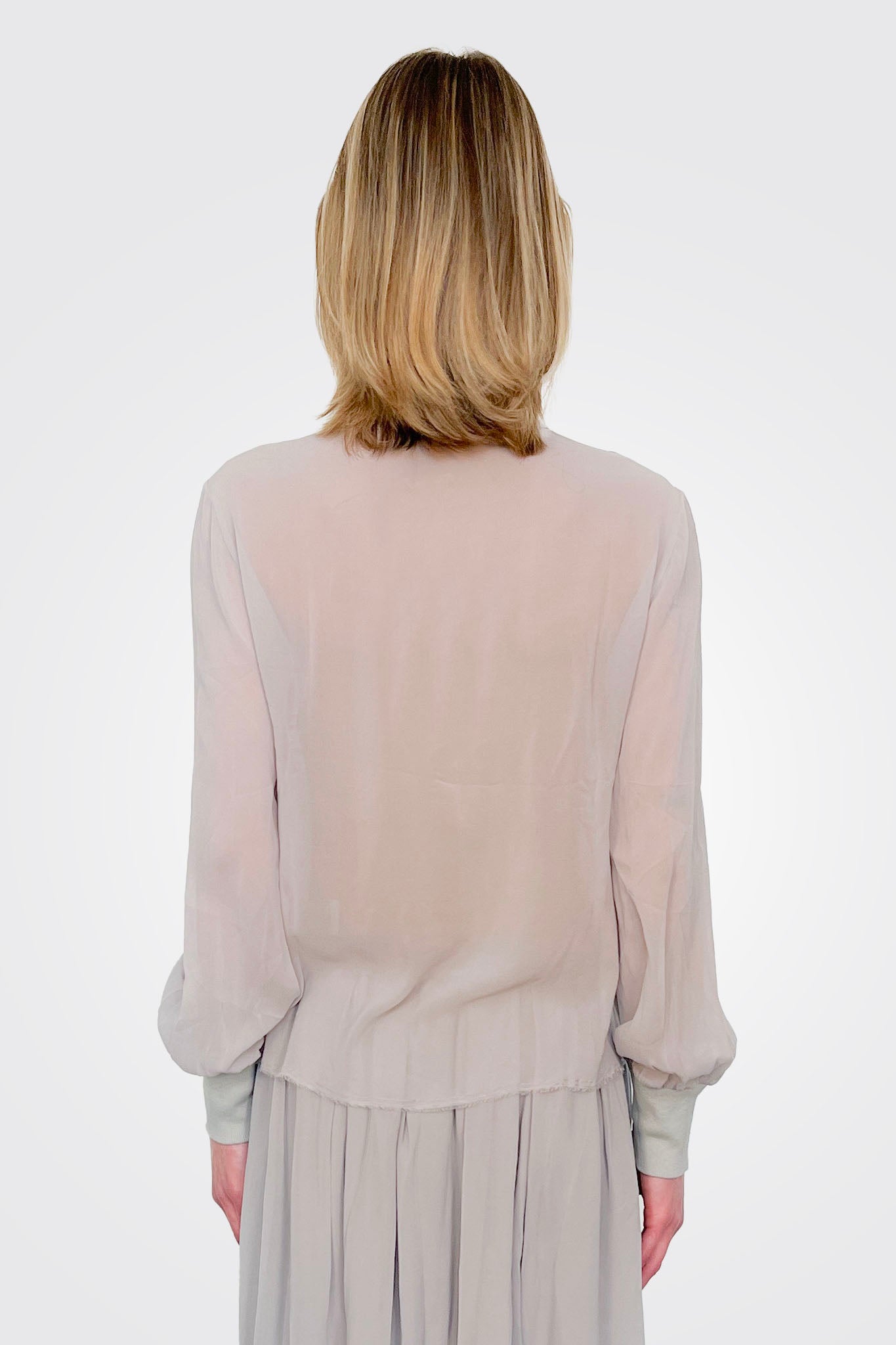 Grandad Silk Blouse - Grey by Kristensen — view 3