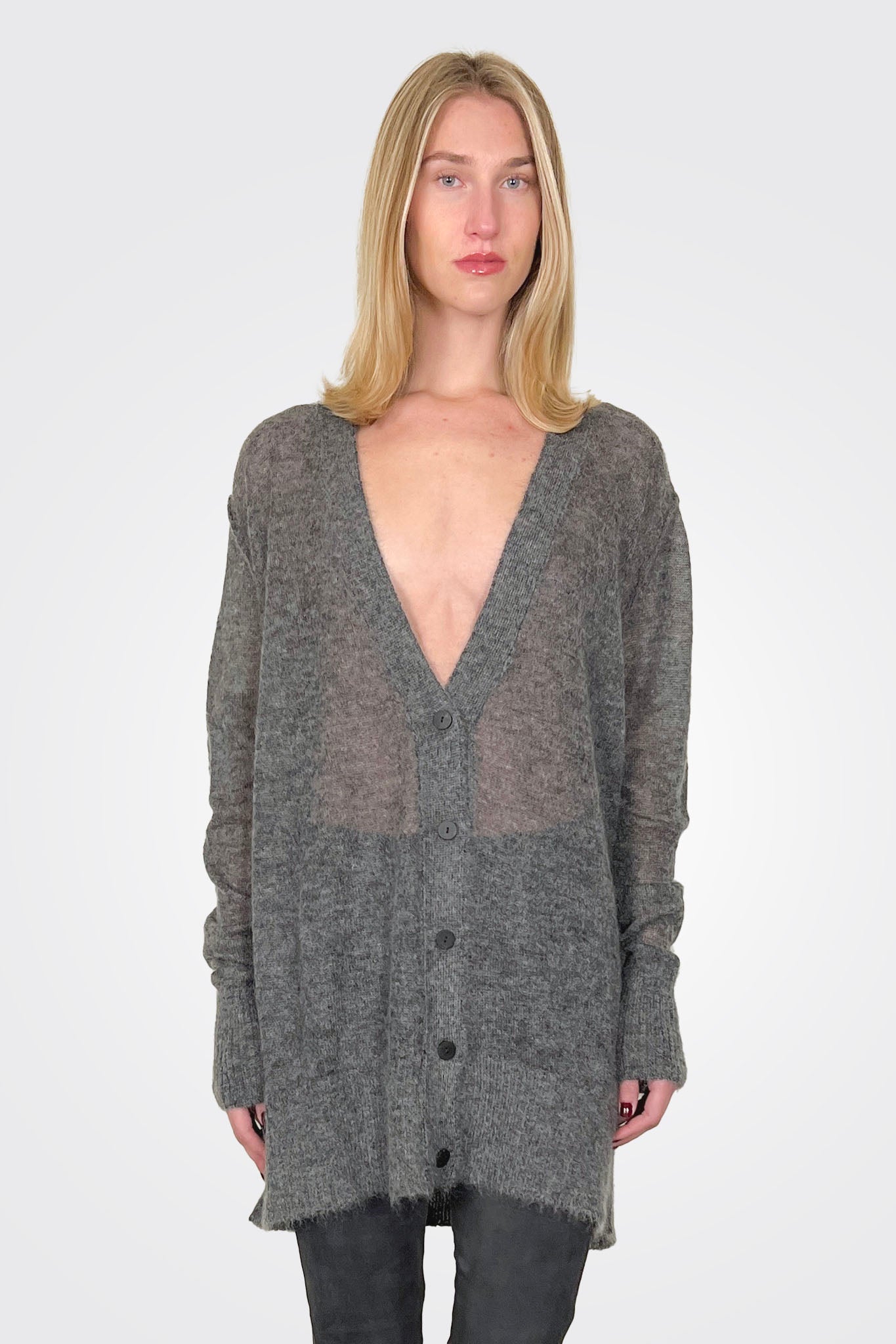 Mohair Silk Oversize Cardigan - Grey by Isabel Benenato | 25 South Boutiques