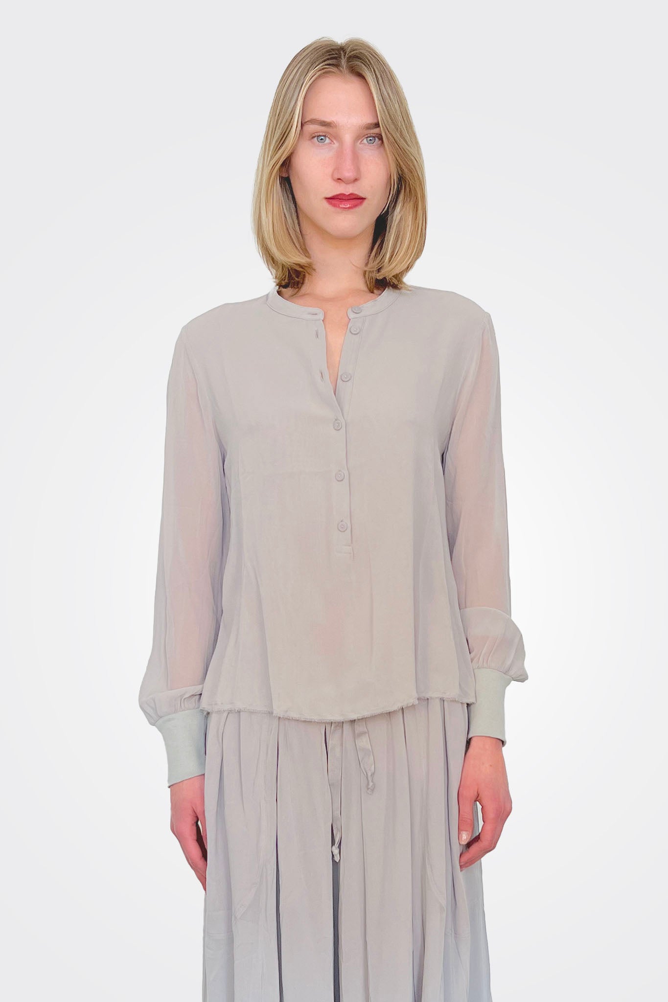 Grandad Silk Blouse - Grey by Kristensen | 25 South Boutiques