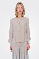 Grandad Silk Blouse - Grey by Kristensen | 25 South Boutiques