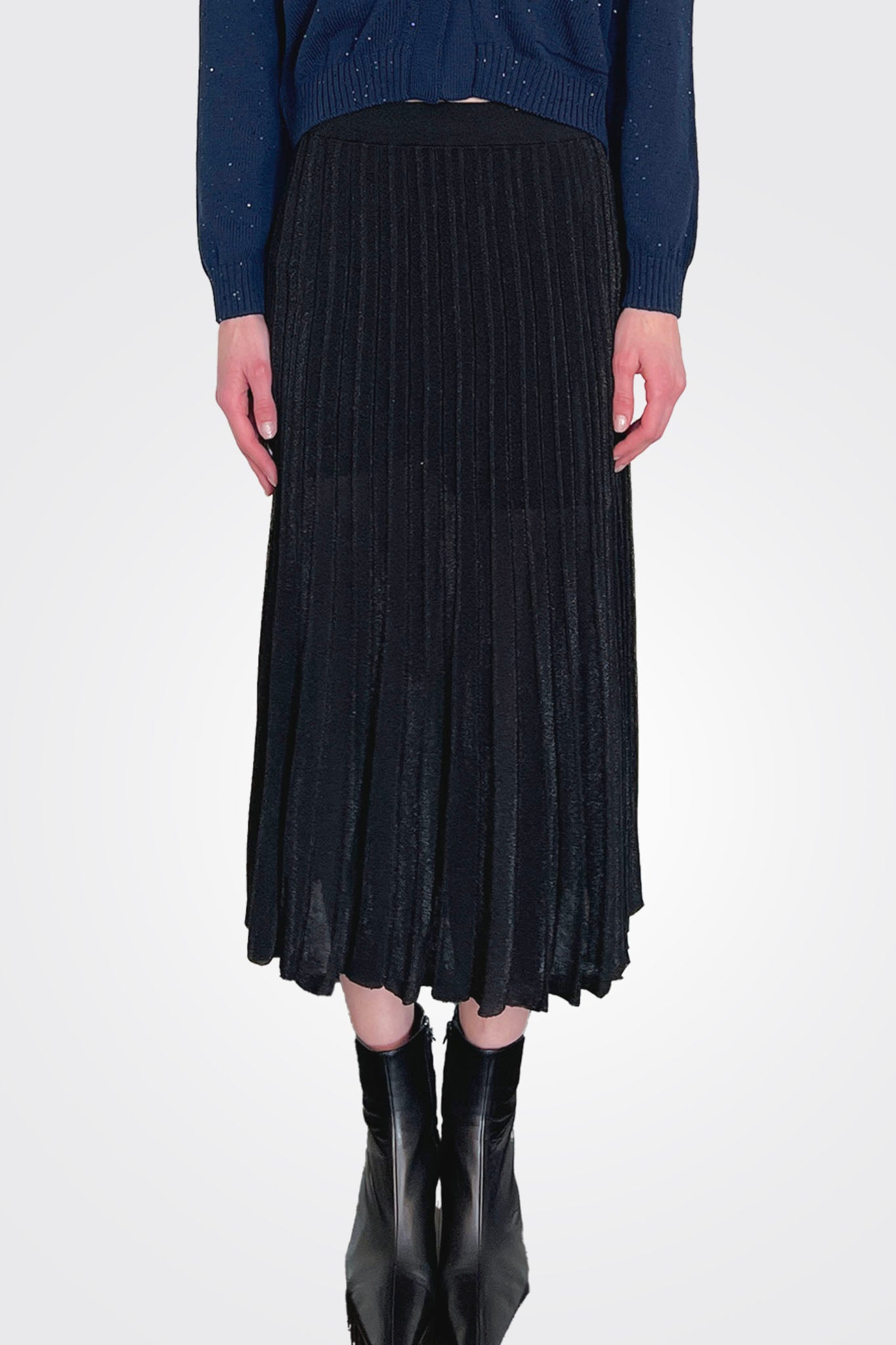 Pleated Midi Skirt - Black by Gran Sasso — alternate view