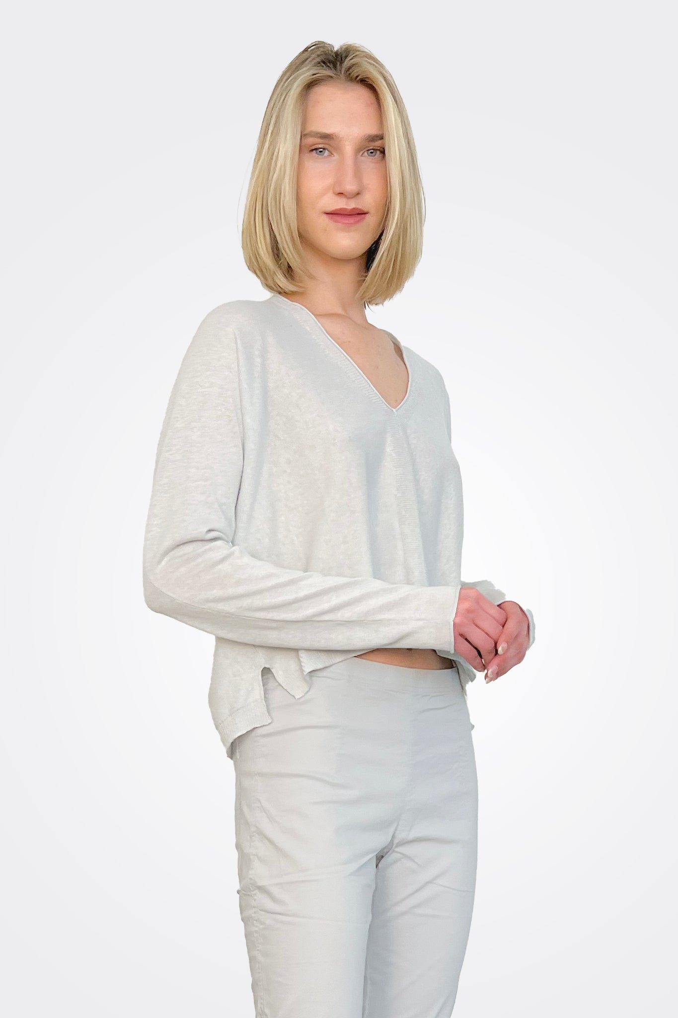 Asymmetric Knit Pullover - Grey by Rundholz — alternate view
