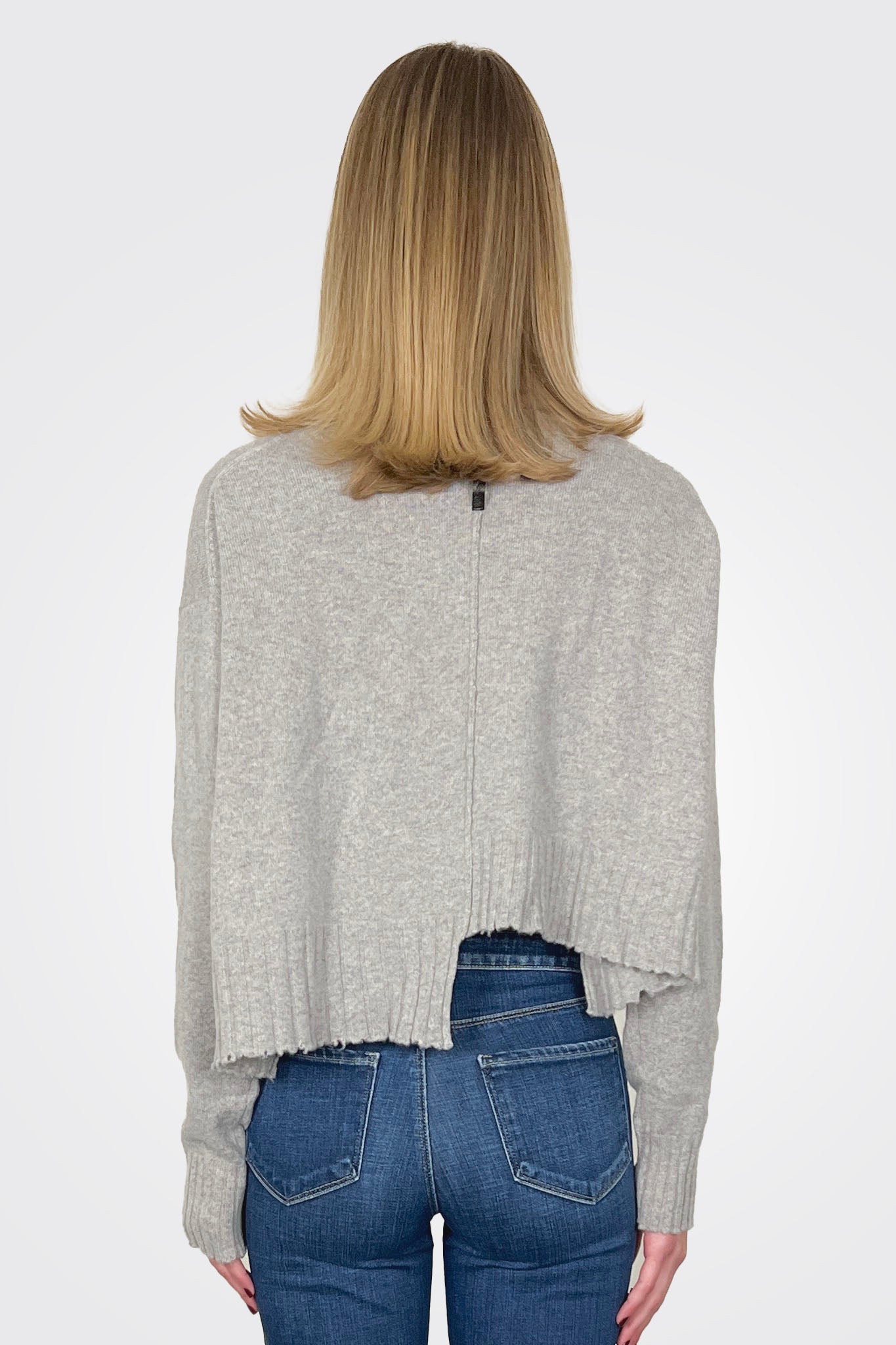Crop Raw Edge Asym Mockneck Pullover - Grey by Serie Numerica — alternate view