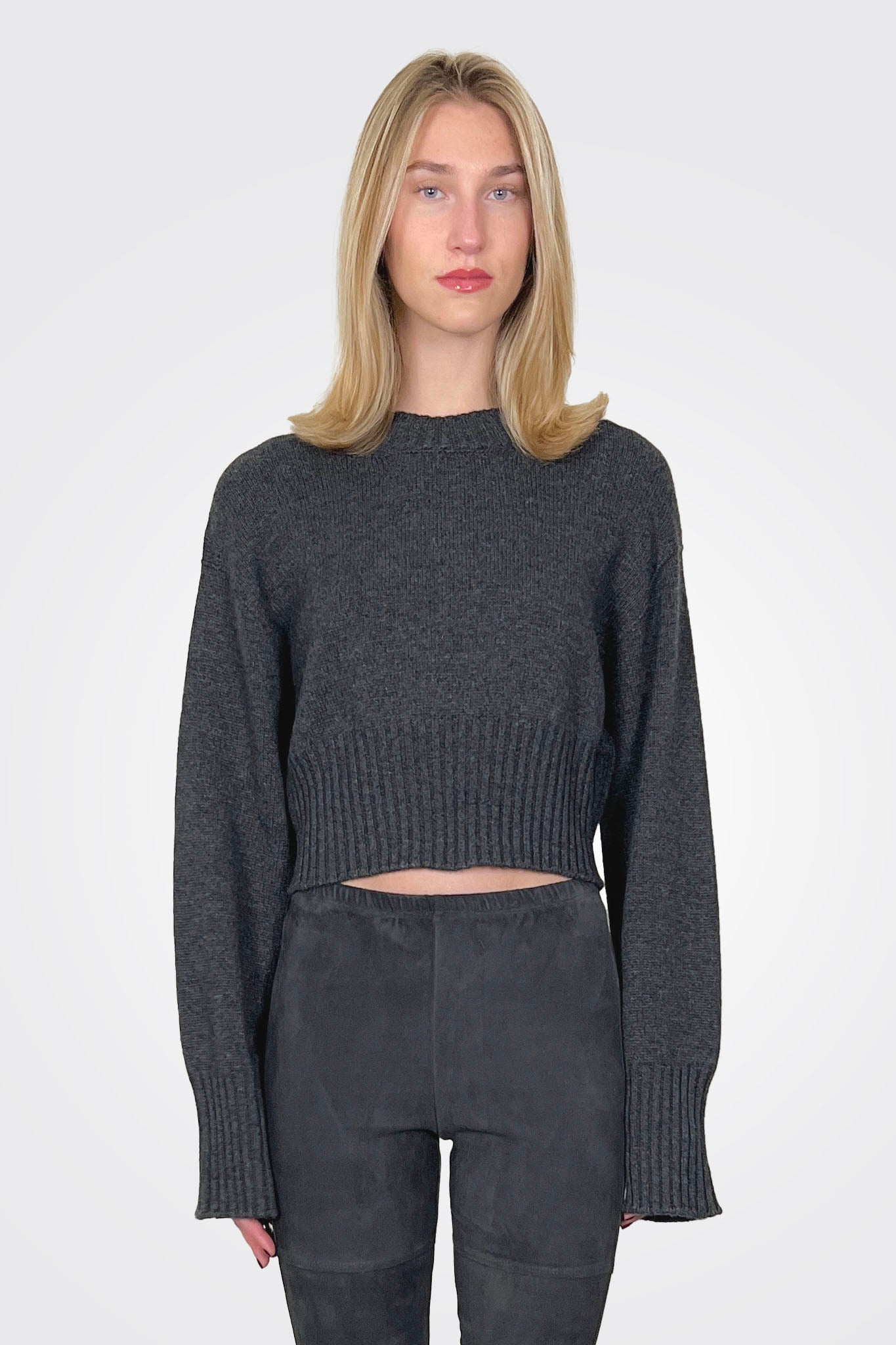 Crop Crew Sweater - Grey by Liviana Conti | 25 South Boutiques