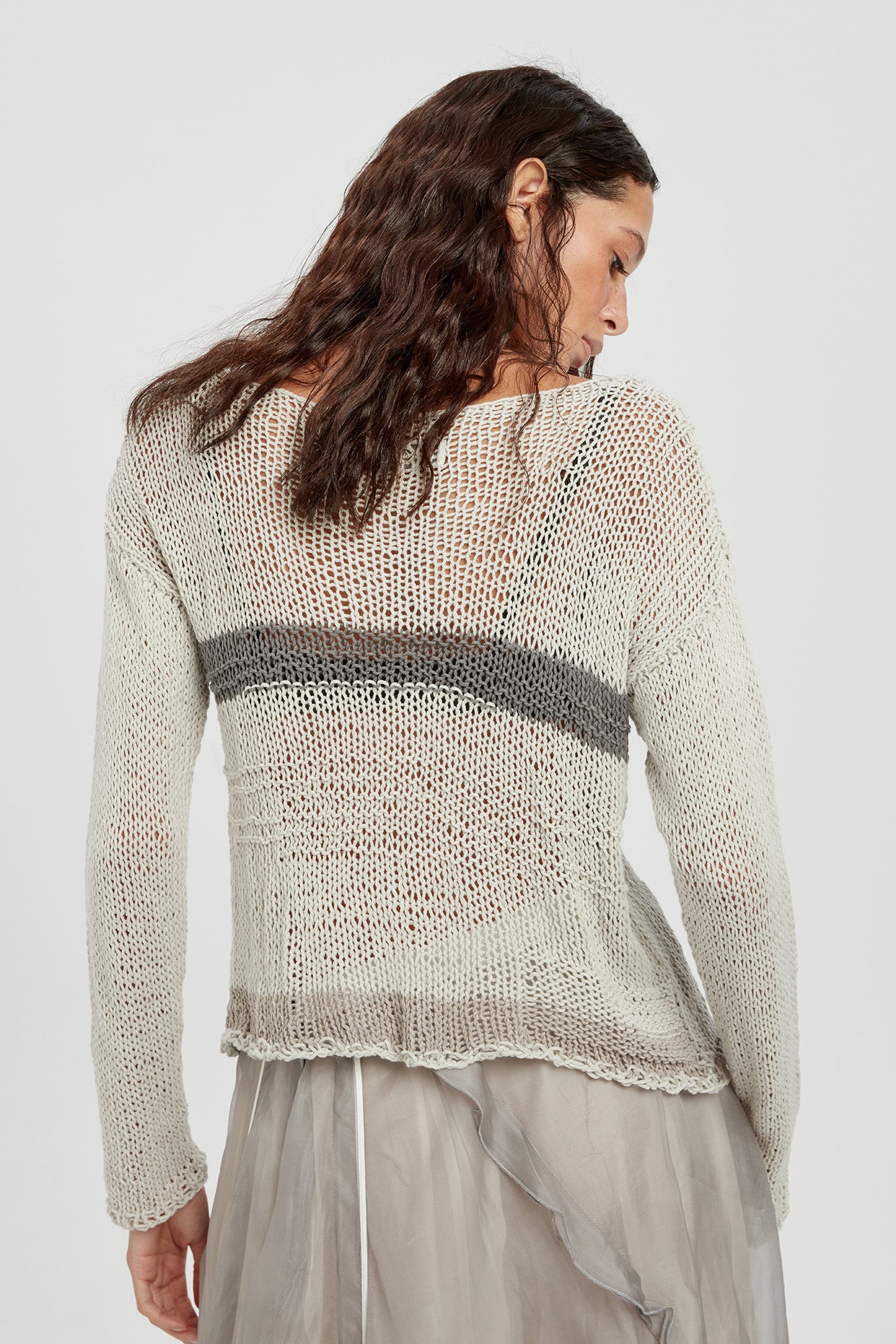 Hand Knitted Cotton Stripe Pullover - Original Grey by Umit Unal — alternate view