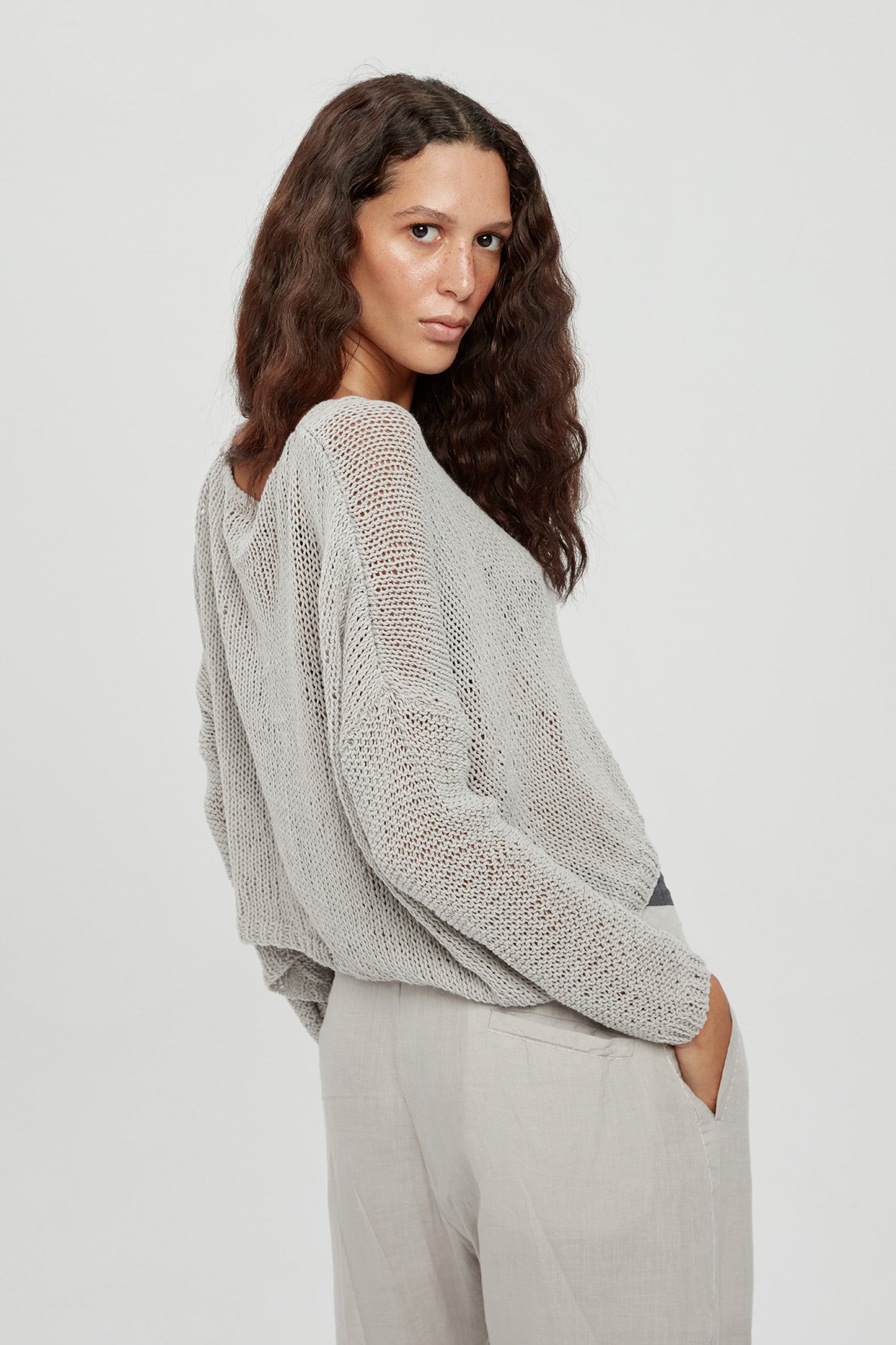 Hand Knitted Pullover Top - Silver Grey by Umit Unal — view 4