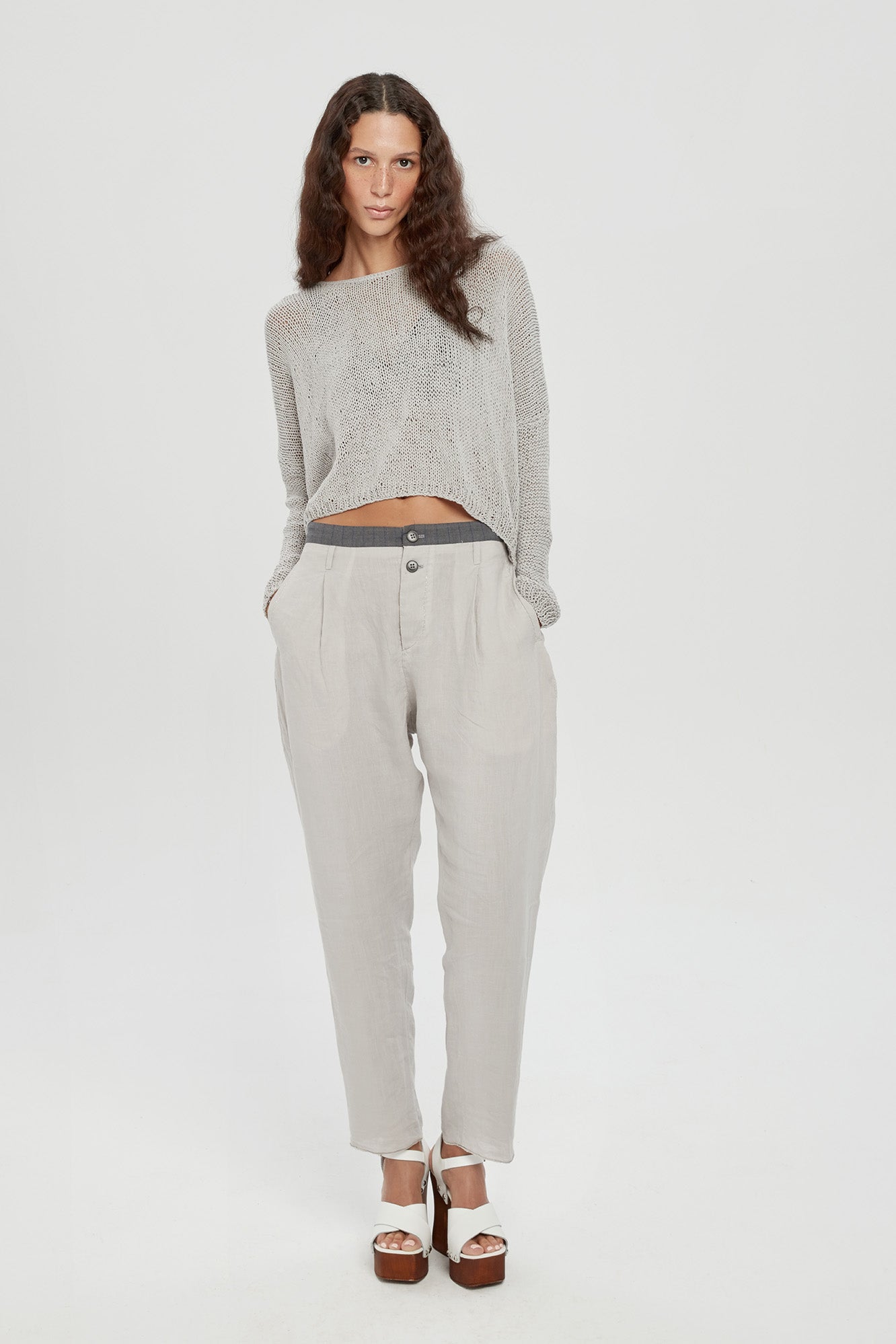Hand Knitted Pullover Top - Silver Grey by Umit Unal — alternate view