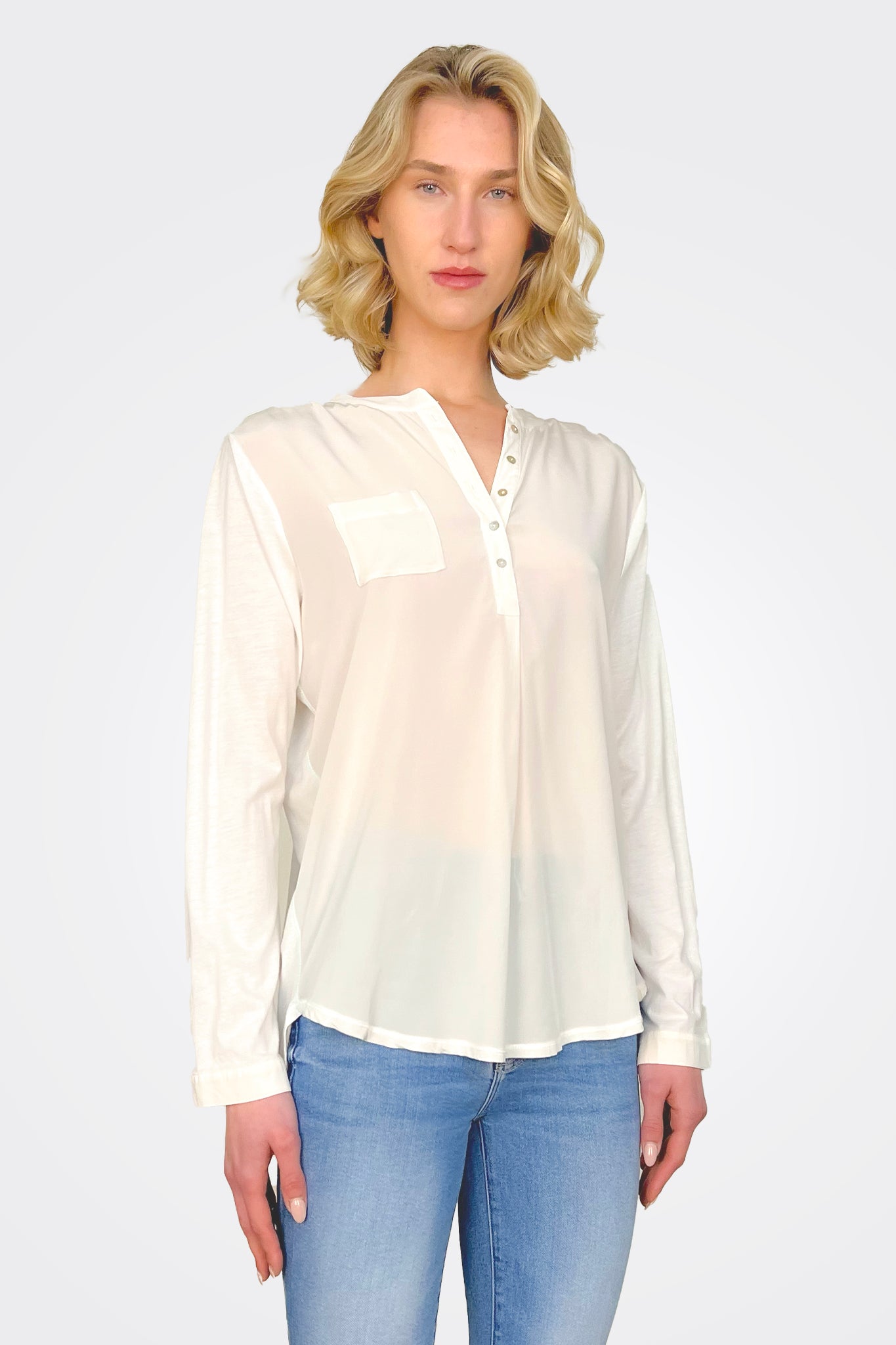 Mixed Media Shirt - White by Henry Christ | 25 South Boutiques