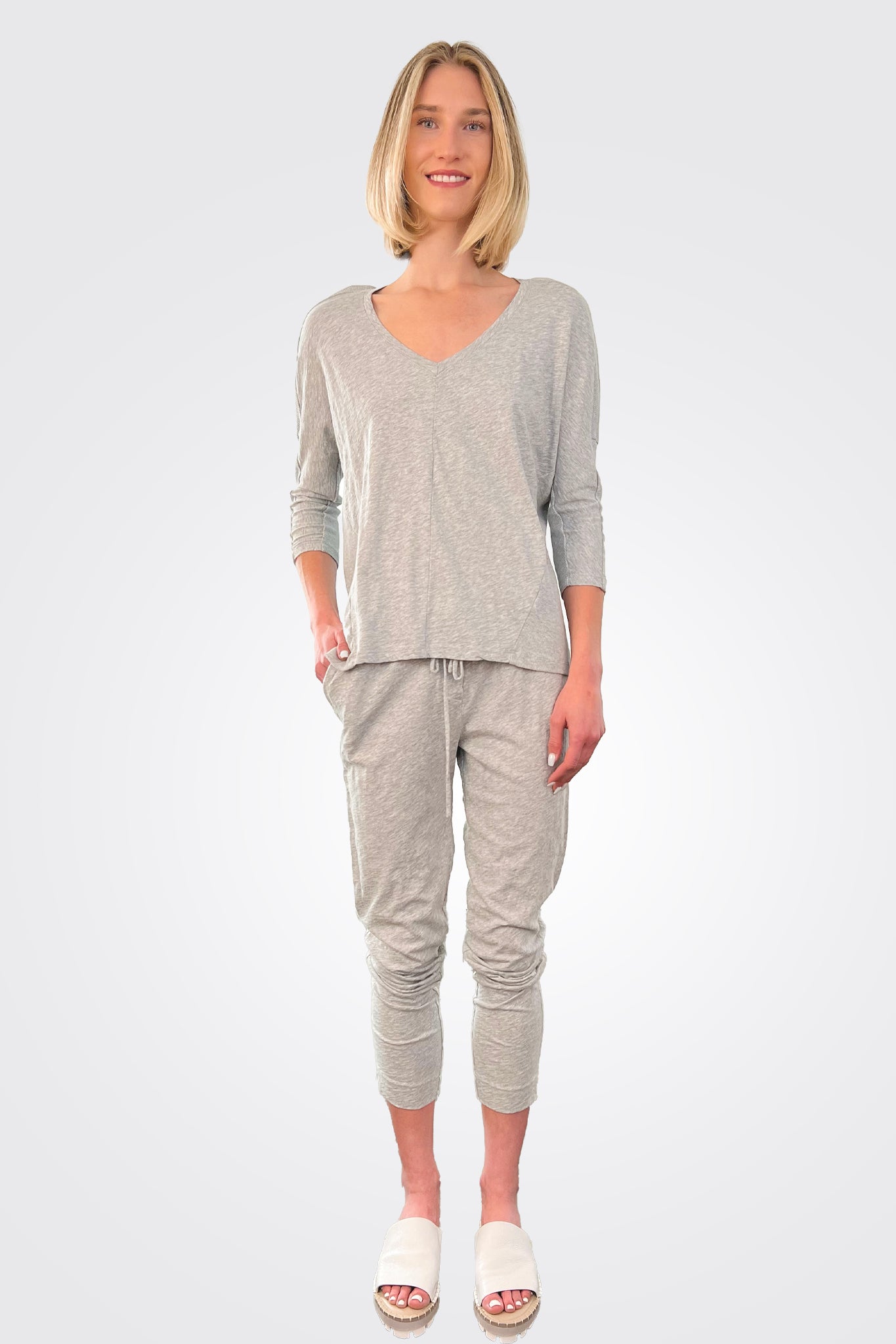 Leni V Neck Dolman Shirt - Heather Grey by HelloNite — view 3