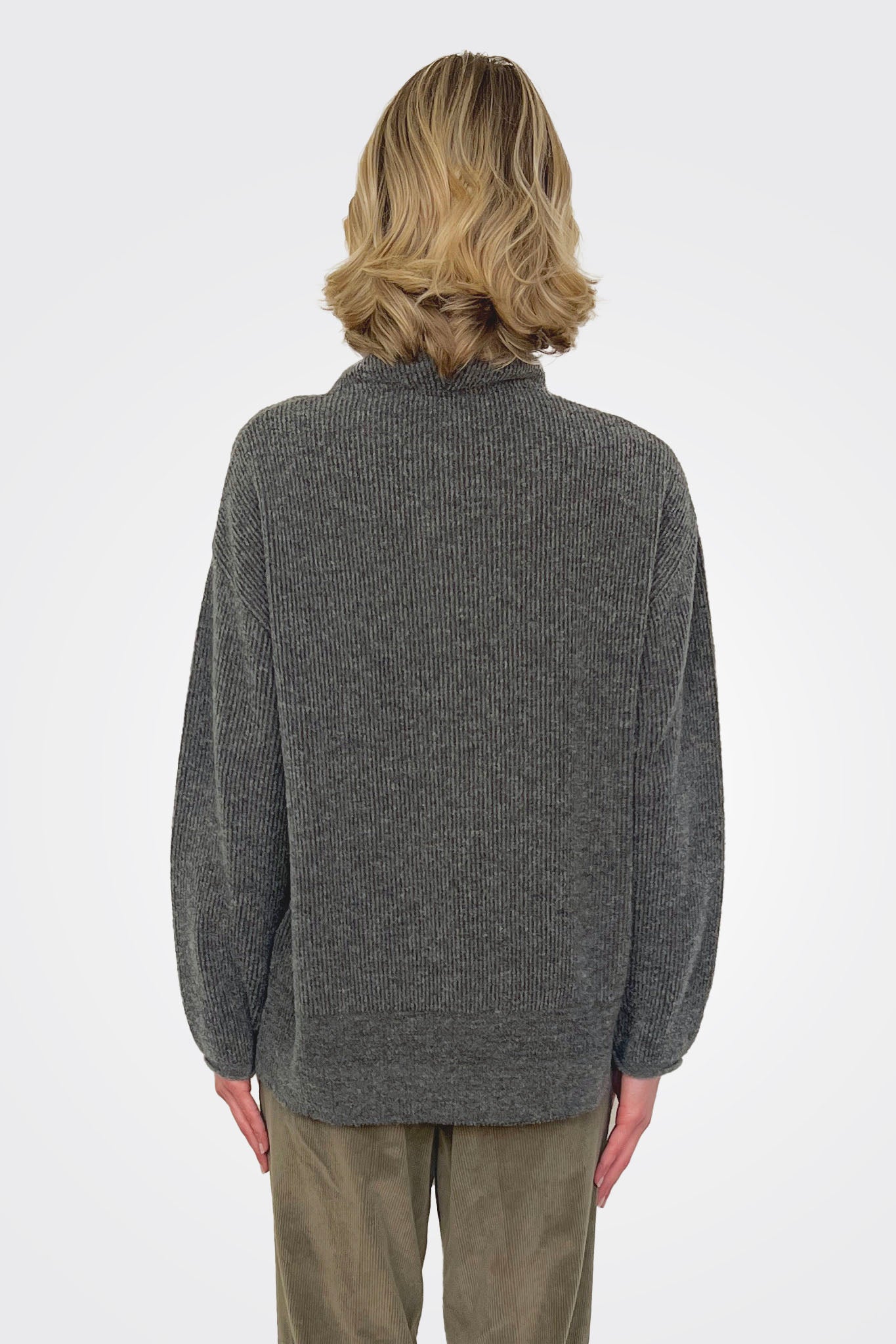 Fine Boucle Knit Turtleneck - Heather Grey by Pas de Calais — alternate view