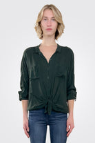 Cargo Pocket Tie Front Top - Hunter Green by Maven West | 25 South Boutiques