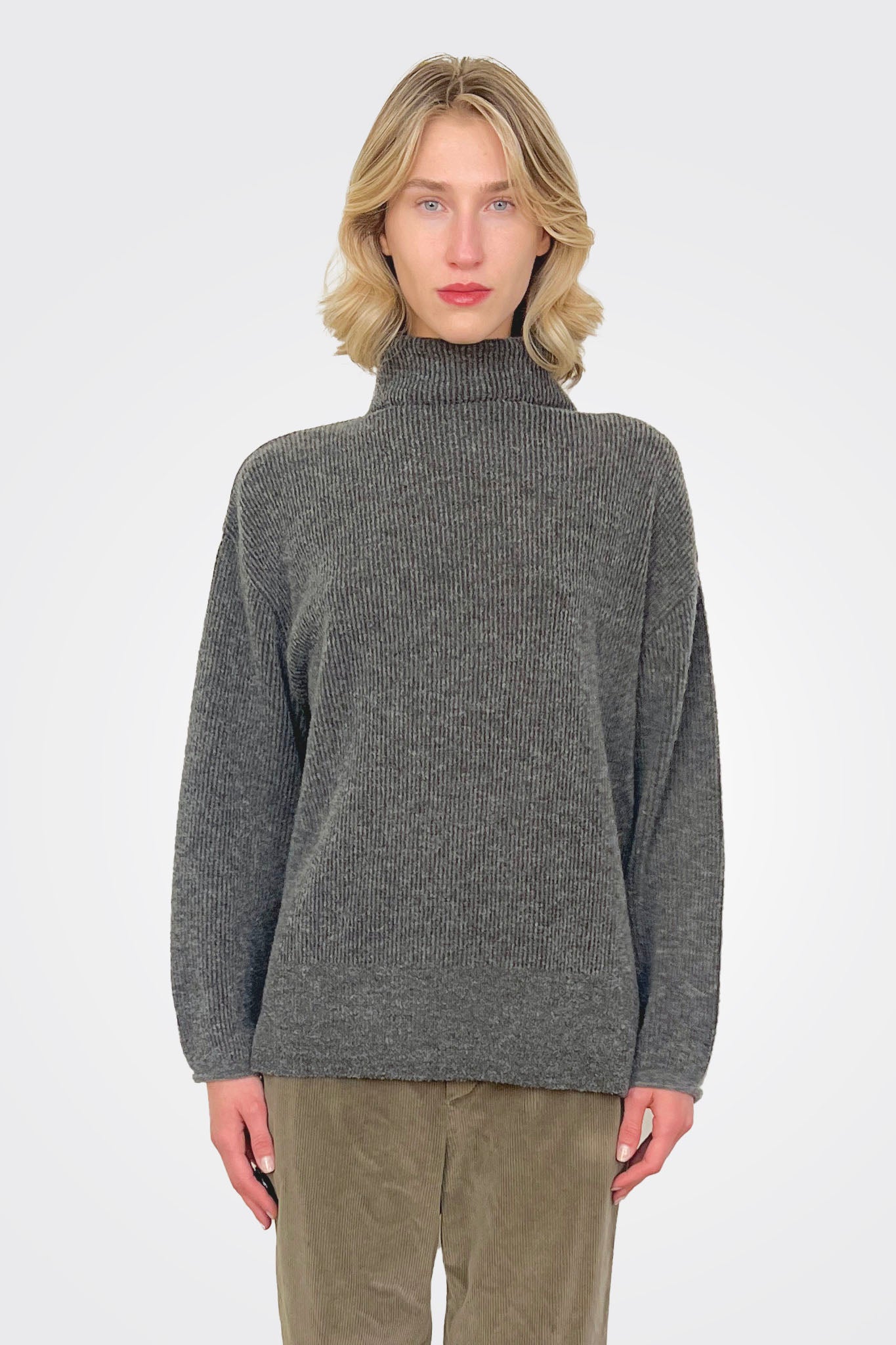 Fine Boucle Knit Turtleneck - Heather Grey by Pas de Calais | 25 South Boutiques