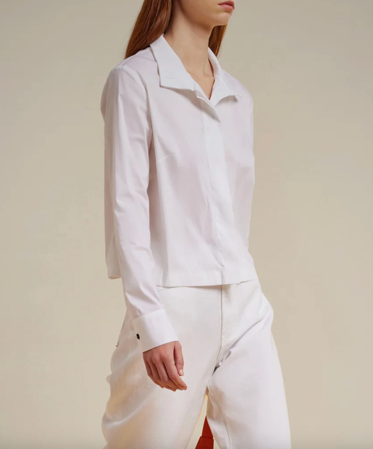 High Collor Button Up Crop Shirt - White by Liviana Conti | 25 South Boutiques