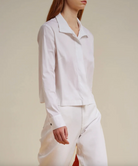 High Collor Button Up Crop Shirt - White by Liviana Conti | 25 South Boutiques