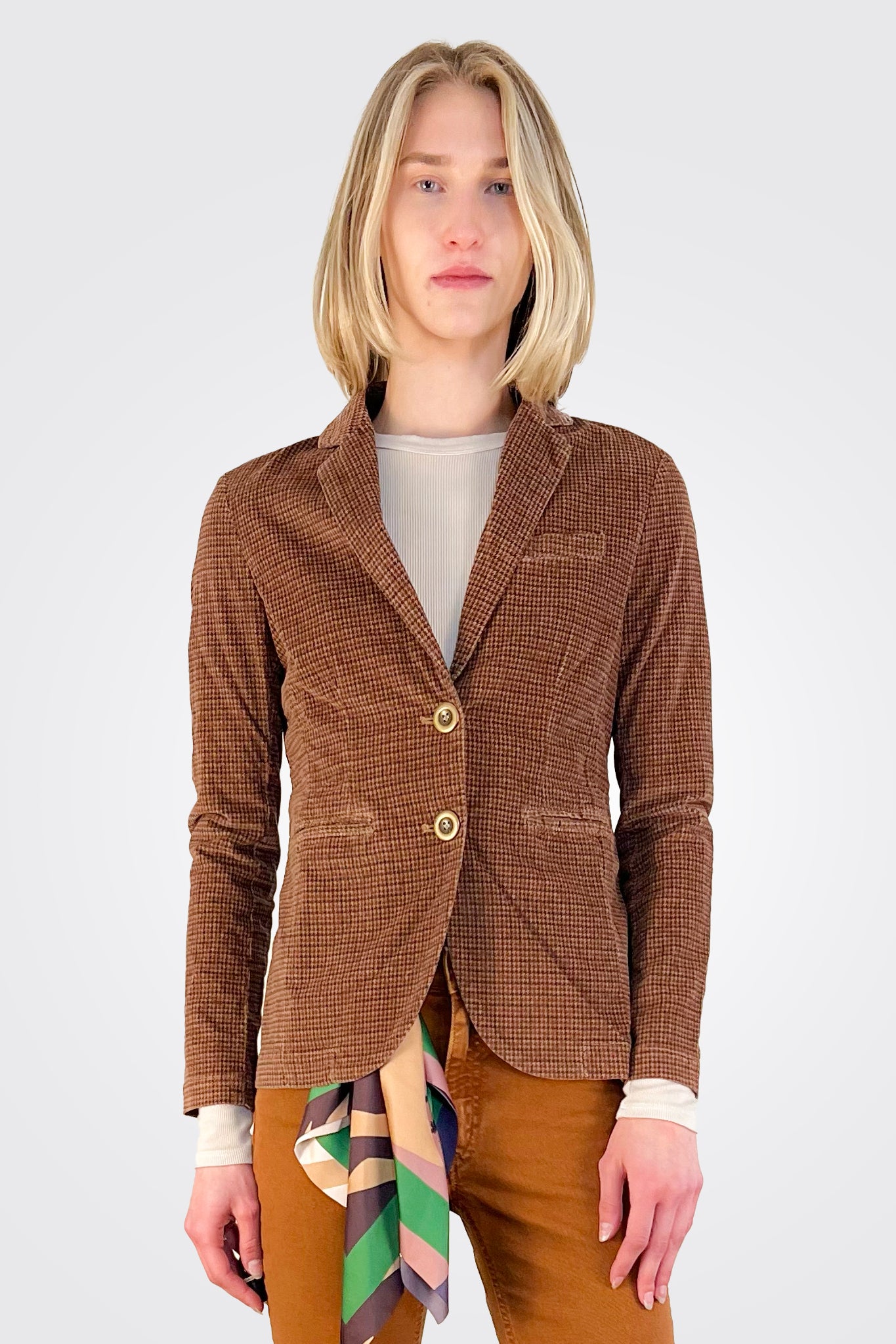 Helena Velvet Pattern Blazer - Hazelnut by Masons — alternate view