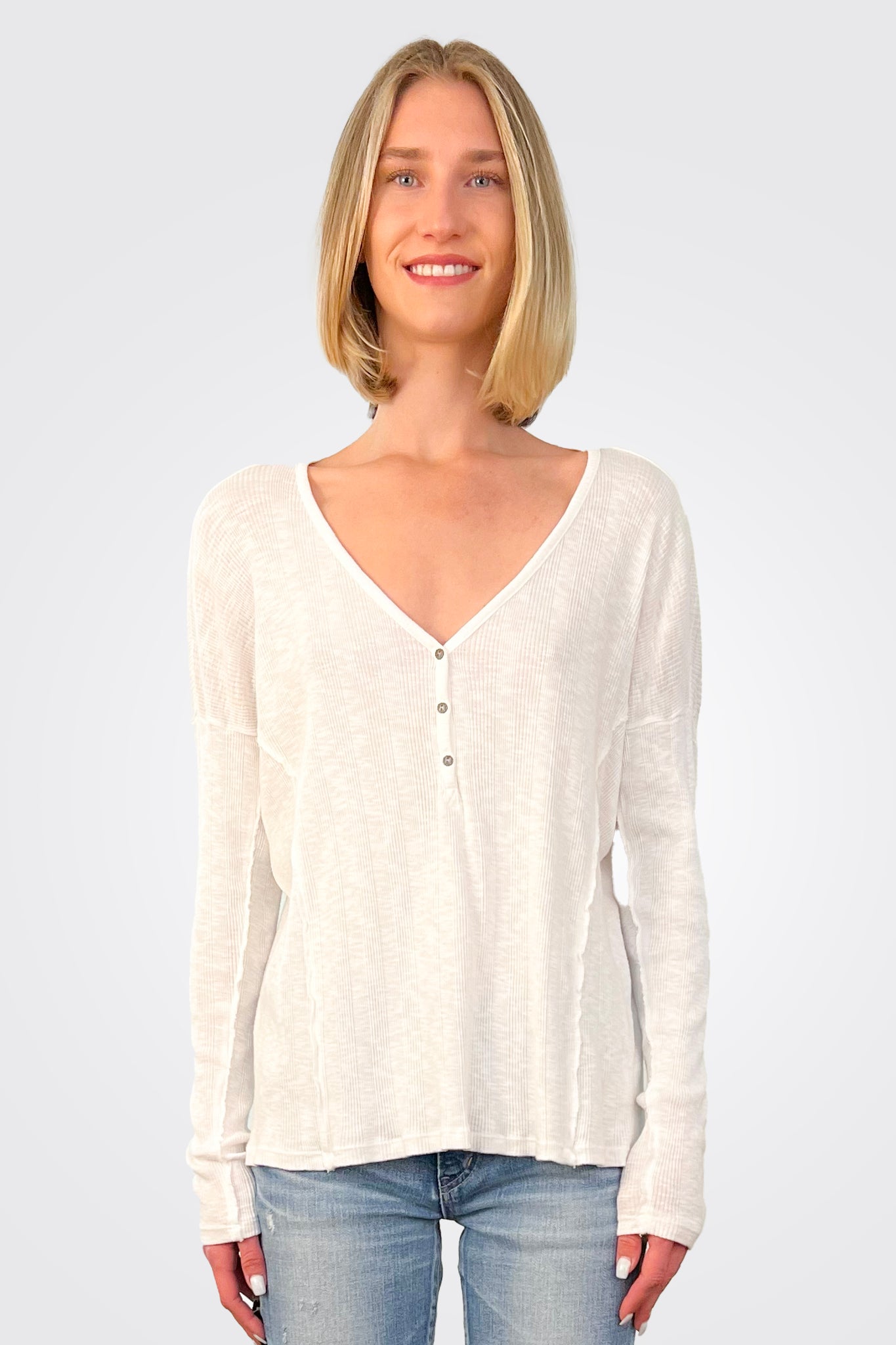 Long Sleeve Henley - White by HelloNite | 25 South Boutiques