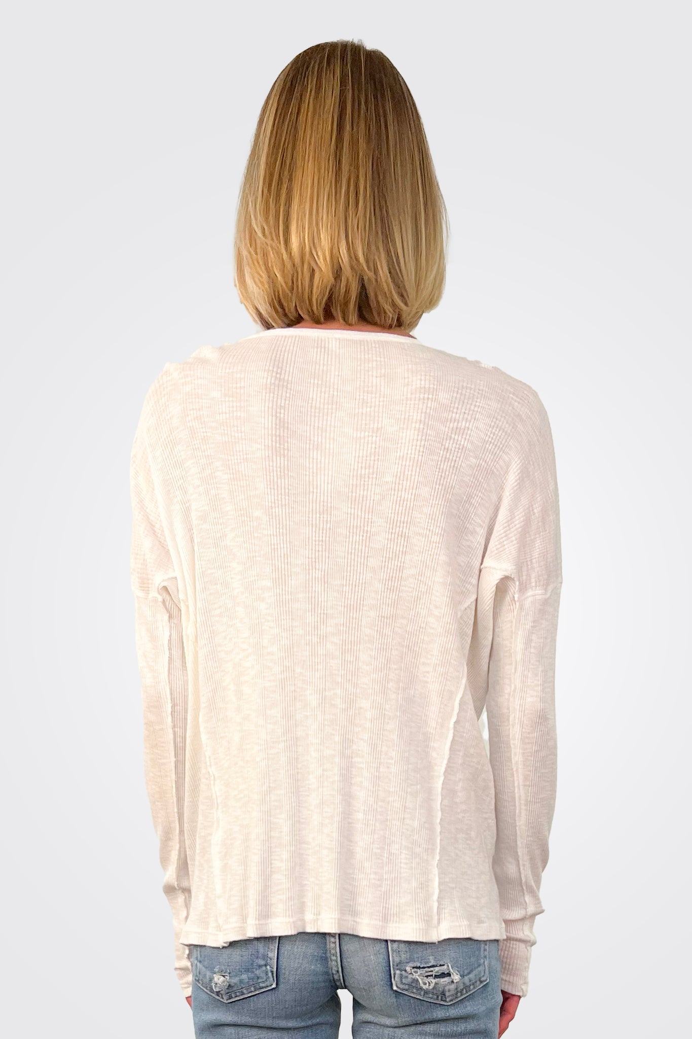 Long Sleeve Henley - White by HelloNite — alternate view