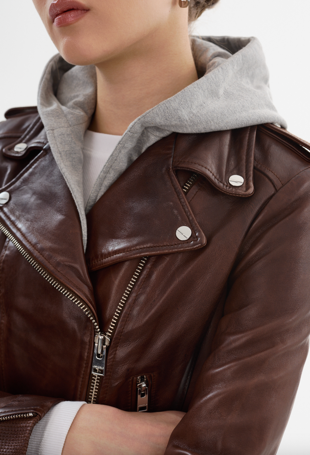 Holy Leather Biker Jacket - Chocolate Brown by LAMARQUE — alternate view