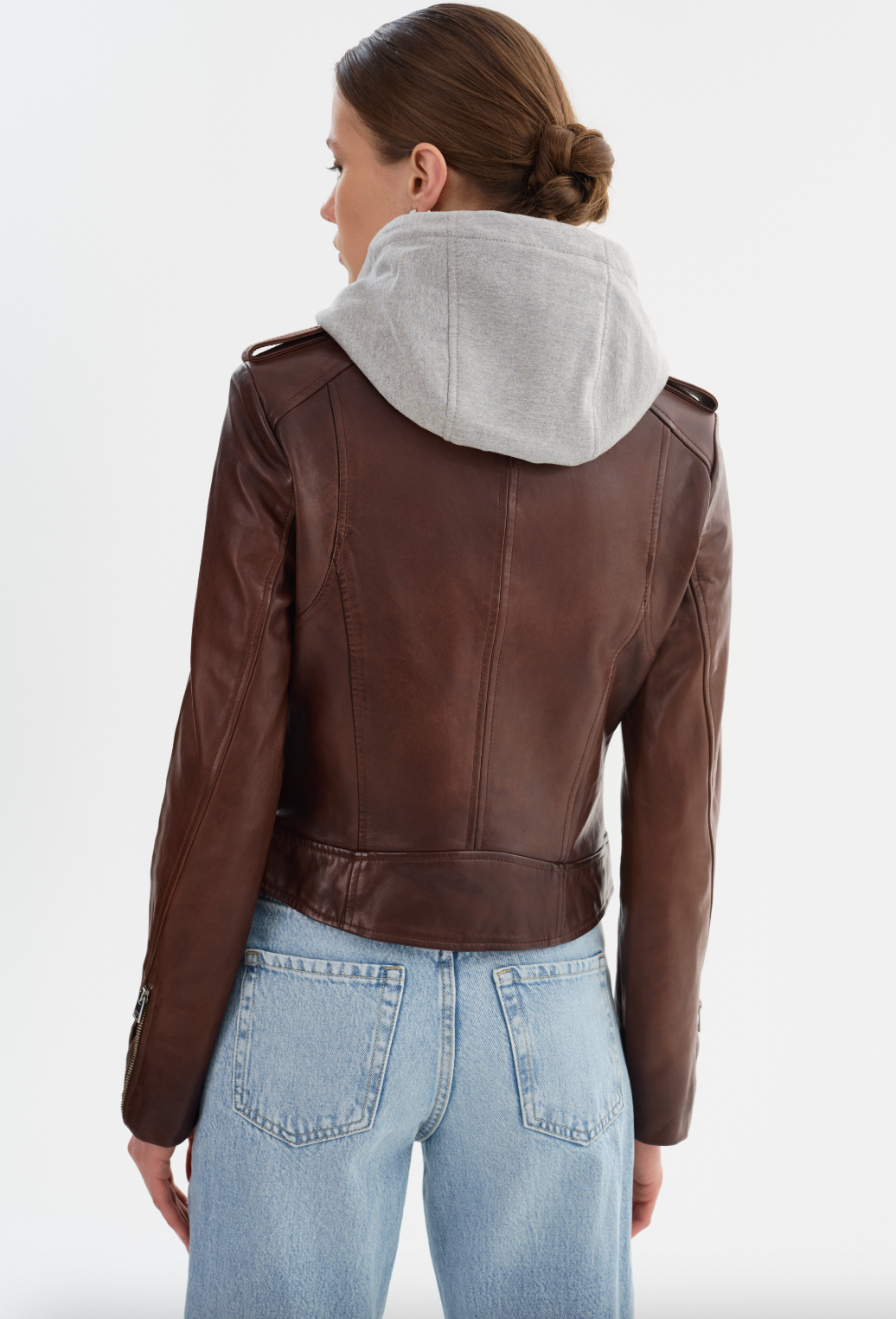 Holy Leather Biker Jacket - Chocolate Brown by LAMARQUE — view 3