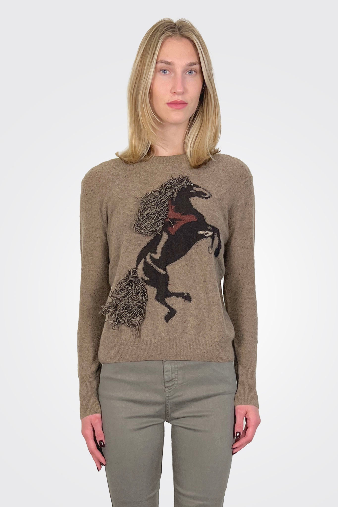 Intarsia Horse Fringe Crew - Brownie Combo by Autumn Cashmere | 25 South Boutiques
