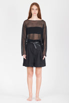 Semi-Sheer Cotton Knit Top - Black by Isabel Benenato — view 6