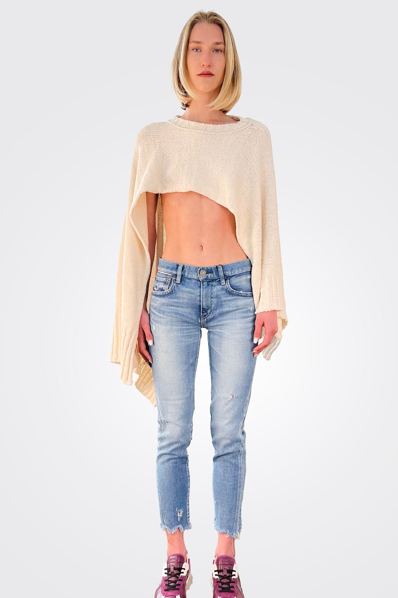 Cropped Cotton Soft Cape - Cream White by Isabel Benenato — view 9
