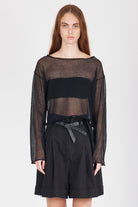 Semi-Sheer Cotton Knit Top - Black by Isabel Benenato — view 4