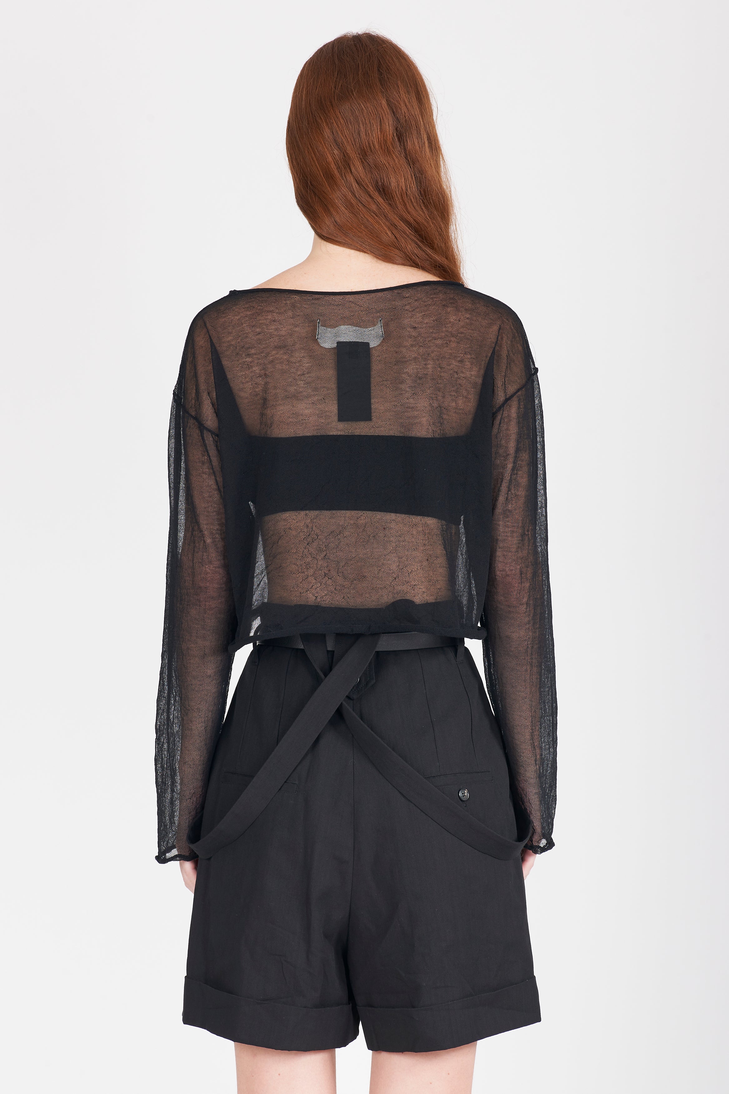 Semi-Sheer Cotton Knit Top - Black by Isabel Benenato — alternate view