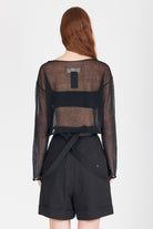 Semi-Sheer Cotton Knit Top - Black by Isabel Benenato — alternate view