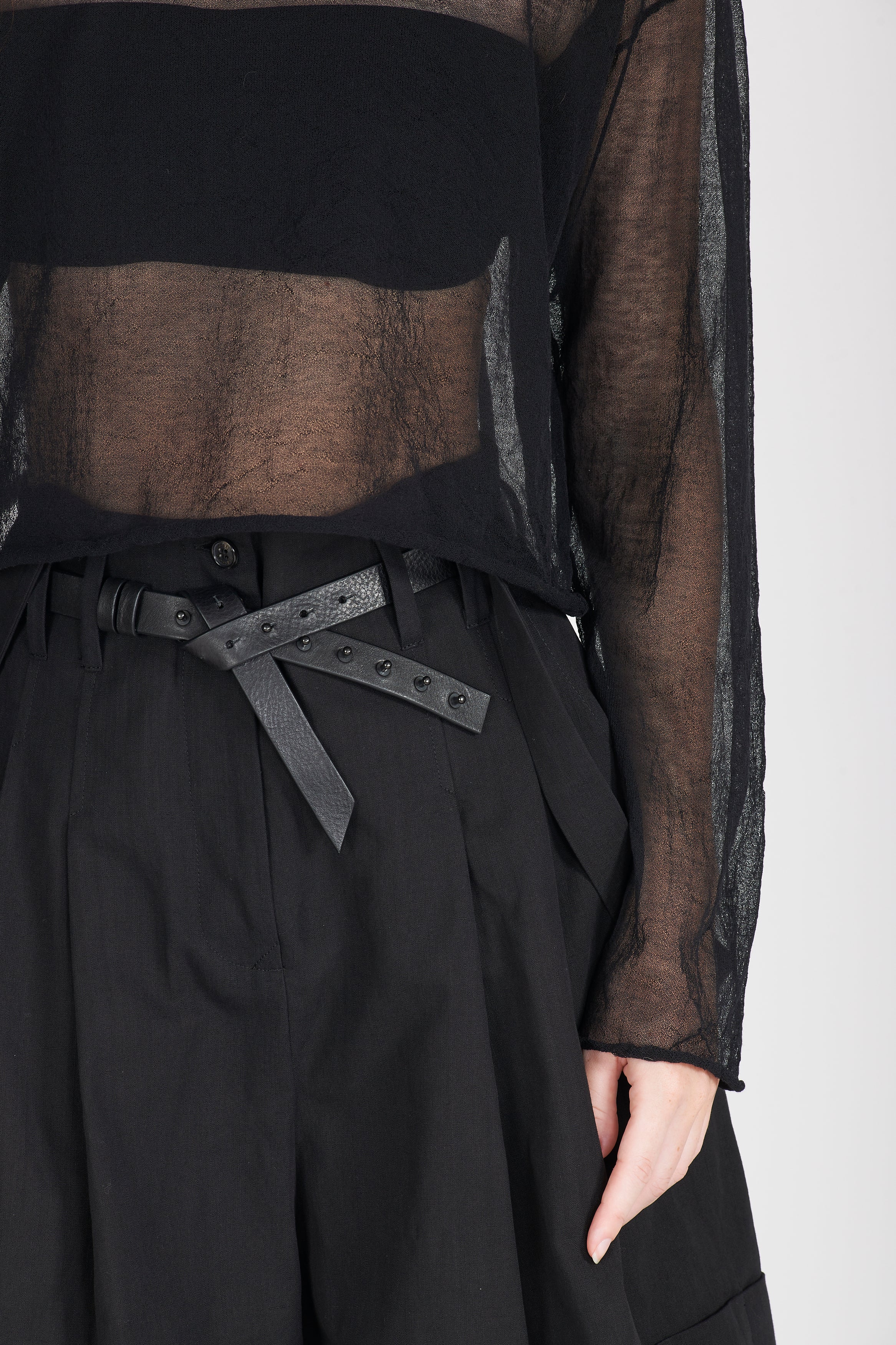 Semi-Sheer Cotton Knit Top - Black by Isabel Benenato — view 3