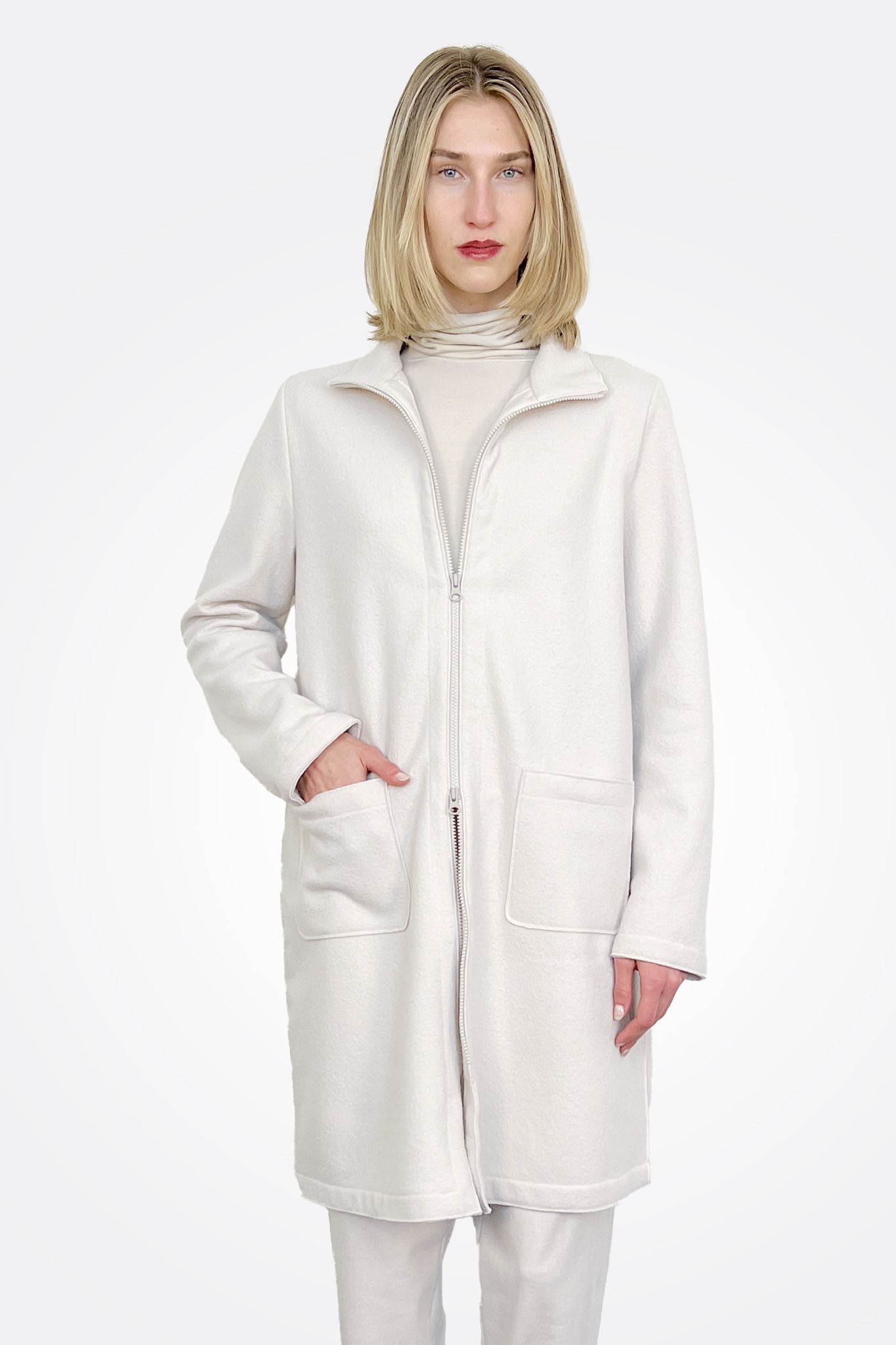 Woollen Cloth Zipped Coat - Ice by Transit Par-Such — alternate view