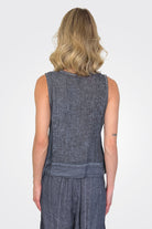 Button Down Sleeveless Top - Navy Textile by Inizio — view 3