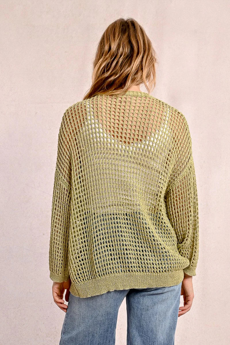 Iridescent Semi Transparent Mesh Cardigan - Lime Green by Molly Bracken — view 5
