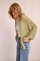 Iridescent Semi Transparent Mesh Cardigan - Lime Green by Molly Bracken — view 3