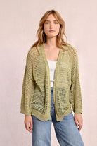 Iridescent Semi Transparent Mesh Cardigan - Lime Green by Molly Bracken | 25 South Boutiques