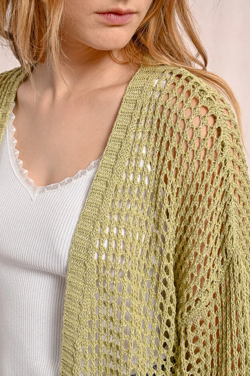 Iridescent Semi Transparent Mesh Cardigan - Lime Green by Molly Bracken — alternate view