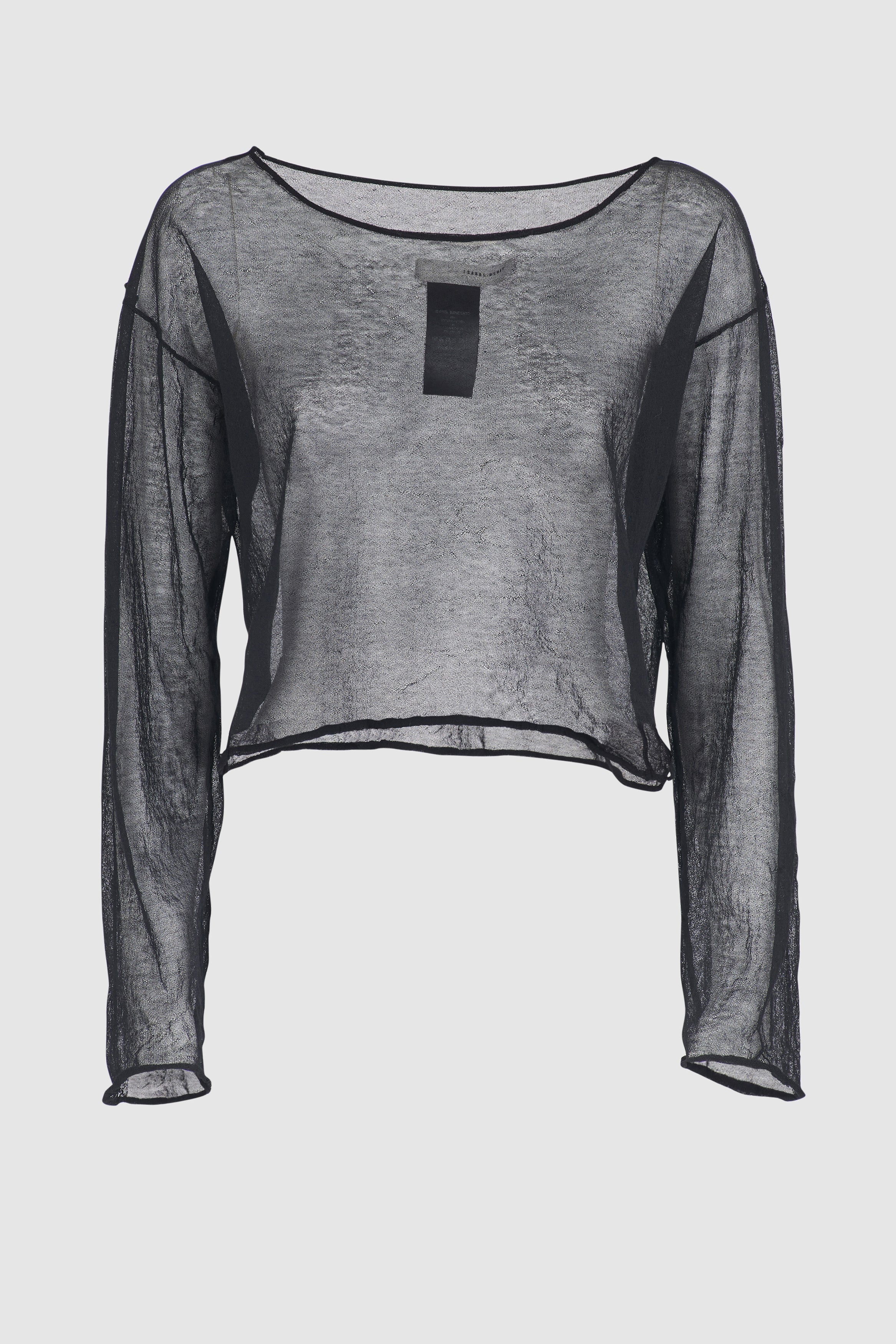 Semi-Sheer Cotton Knit Top - Black by Isabel Benenato — view 9