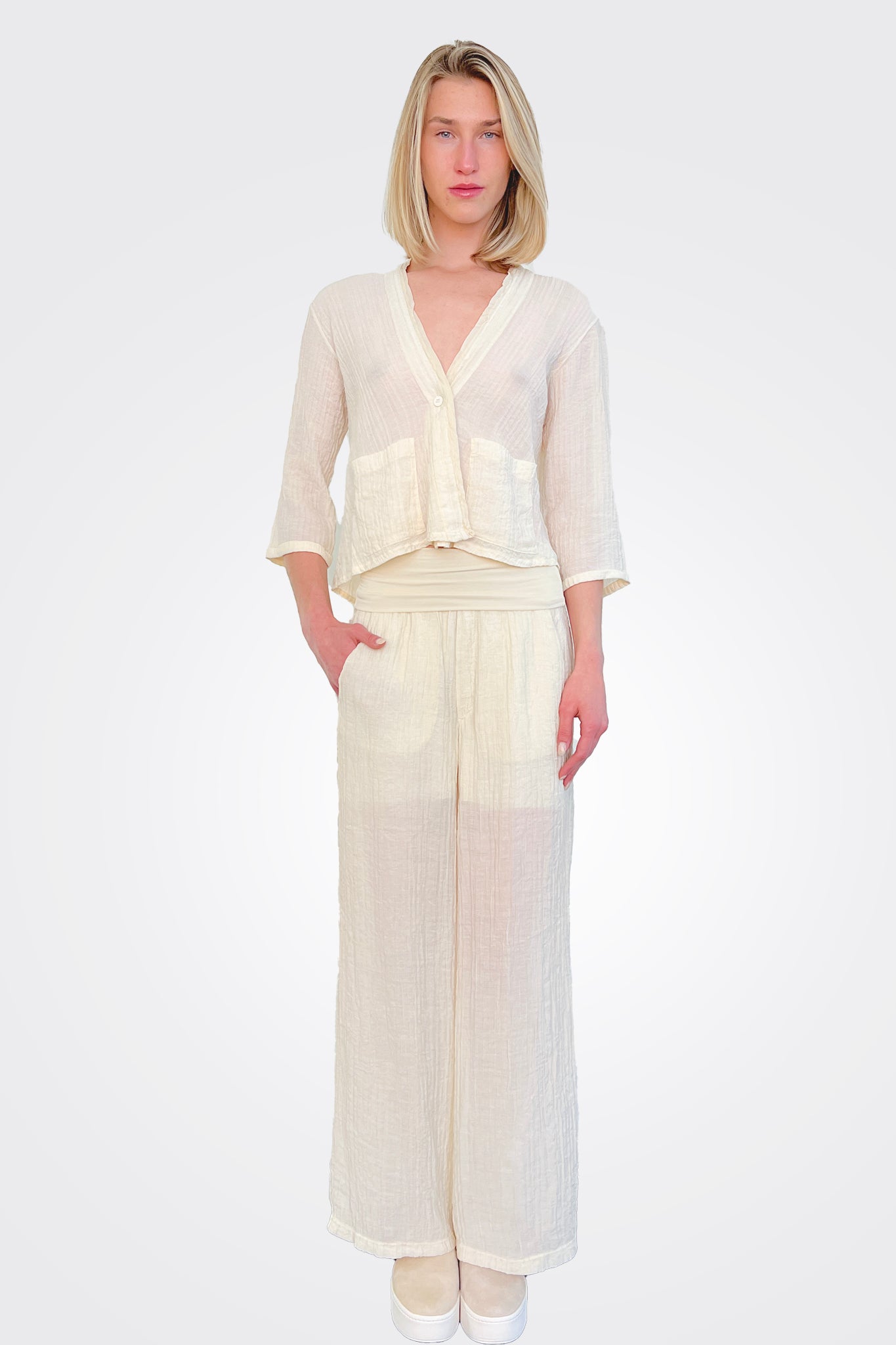 Palazzo Textured Trousers - Ivory by Transit Par-Such | 25 South Boutiques
