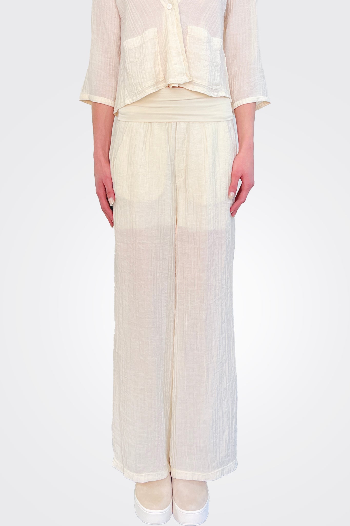 Palazzo Textured Trousers - Ivory by Transit Par-Such — alternate view