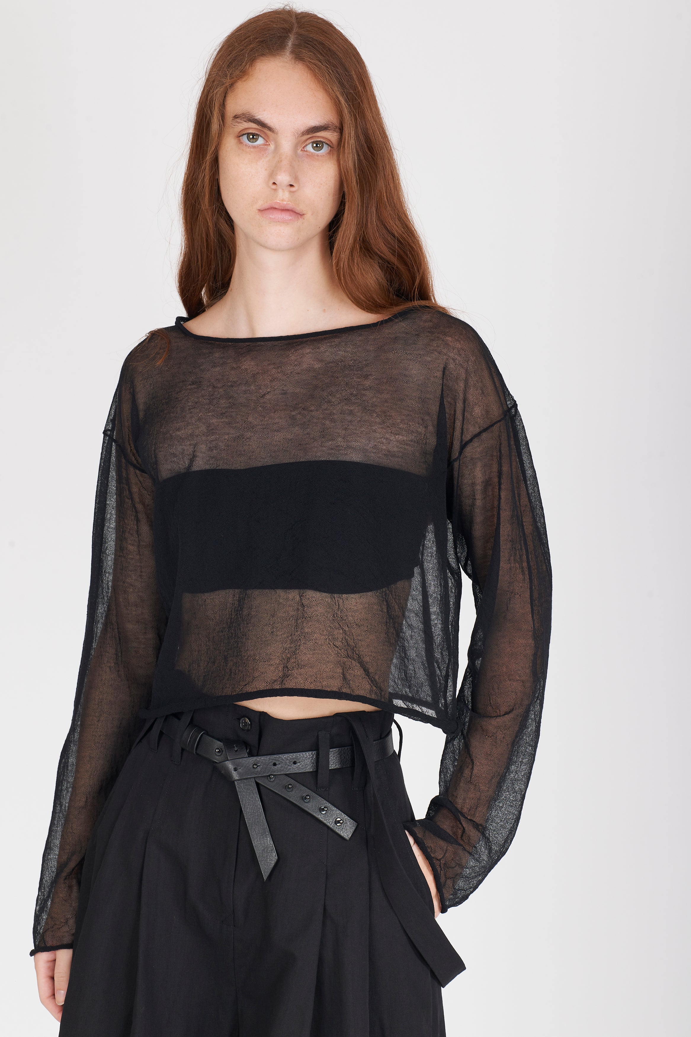 Semi-Sheer Cotton Knit Top - Black by Isabel Benenato | 25 South Boutiques