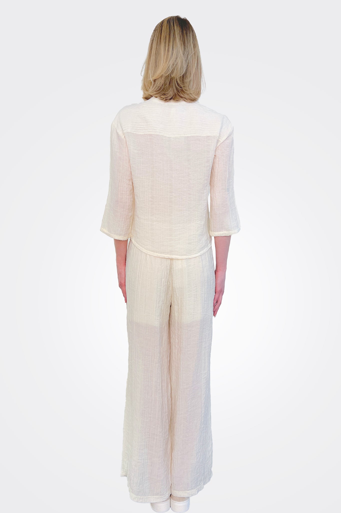 Palazzo Textured Trousers - Ivory by Transit Par-Such — view 3