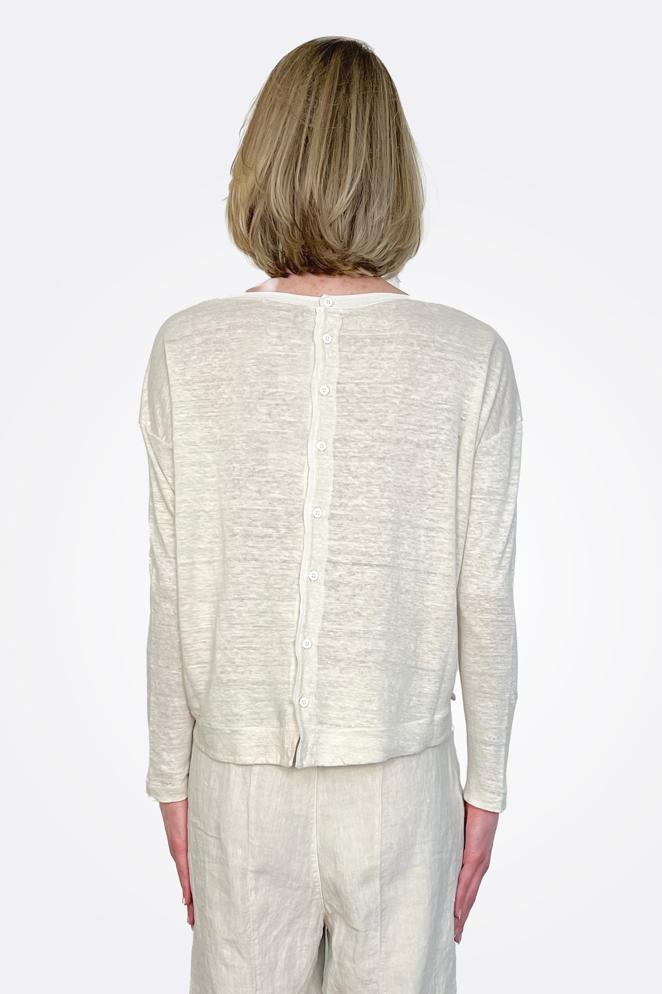 Long Sleeve Button Back Tee - Ivory by Transit Par-Such — alternate view
