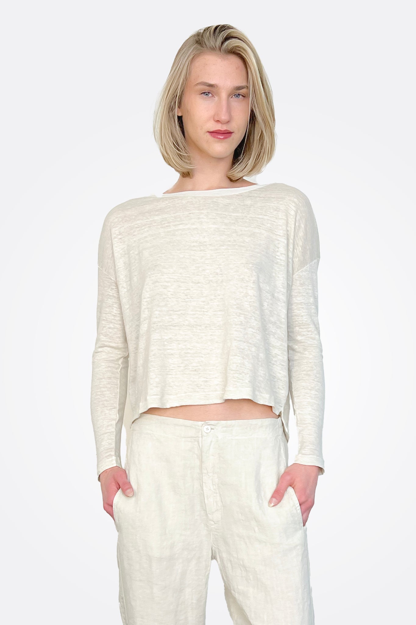 Long Sleeve Button Back Tee - Ivory by Transit Par-Such | 25 South Boutiques