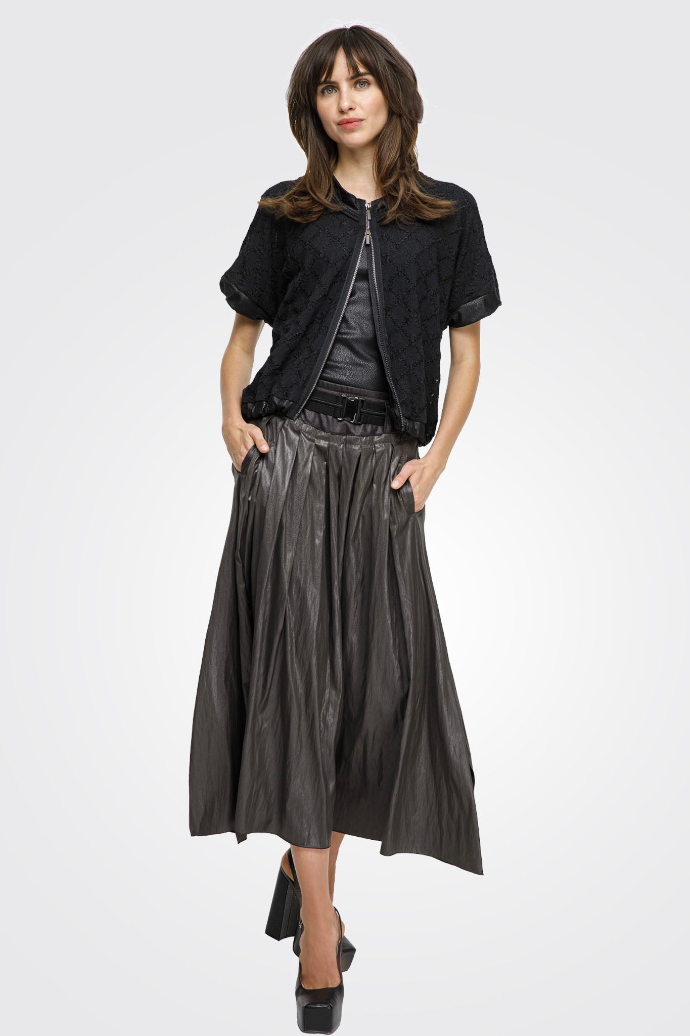 Belted Shiny Maxi Skirt - Ebony by Beate Heymann | 25 South Boutiques