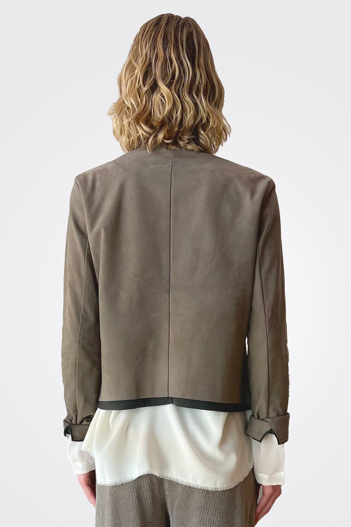 Short Zipped Waxed Leather Lined Jacket - Taupe by Transit Par-Such — view 5