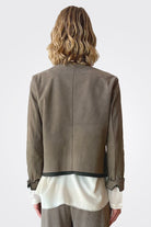Short Zipped Waxed Leather Lined Jacket - Taupe by Transit Par-Such — view 5
