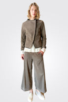 Short Zipped Waxed Leather Lined Jacket - Taupe by Transit Par-Such — view 4